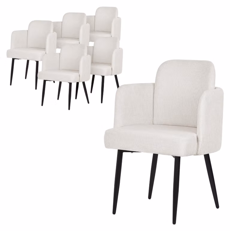 ML-Design set di 6 sedie per sala da pranzo Rivestimento in tessuto beige Sedia da cucina con braccioli e schienale in rattan Sedia imbottita con gambe in metallo Ergonomica