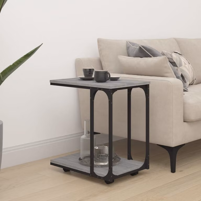 vidaXL Tavolino con Ruote in Legno Multistrato e Metallo Grigio Sonoma L: 50 cm, P: 35 cm, H: 55,5 cm