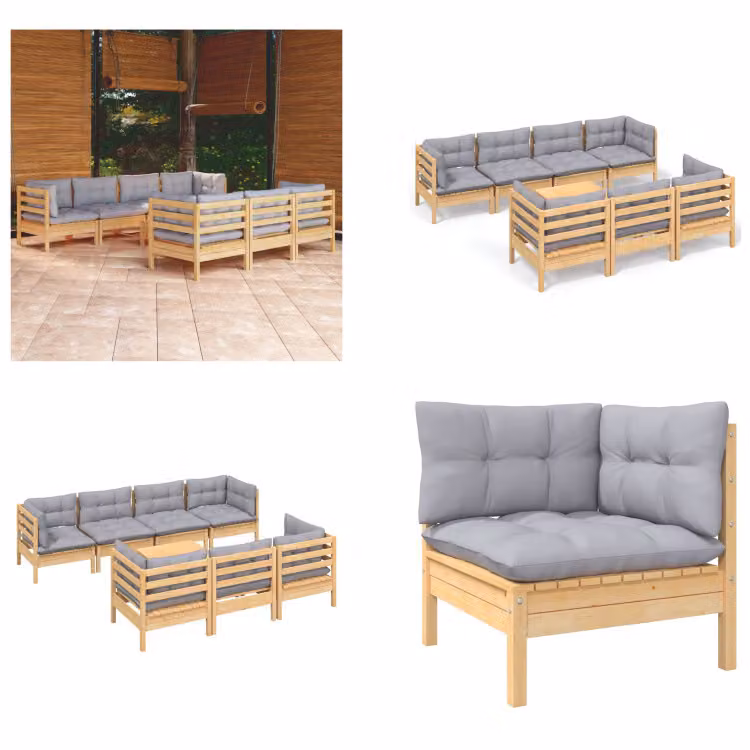 vidaXL Set salotto da giardino 8 pezzi con cuscini grigi in pino massiccio - Set salotto da giardino - Set salotto da giardino - Set mobili da giardino - Set mobili da giardino