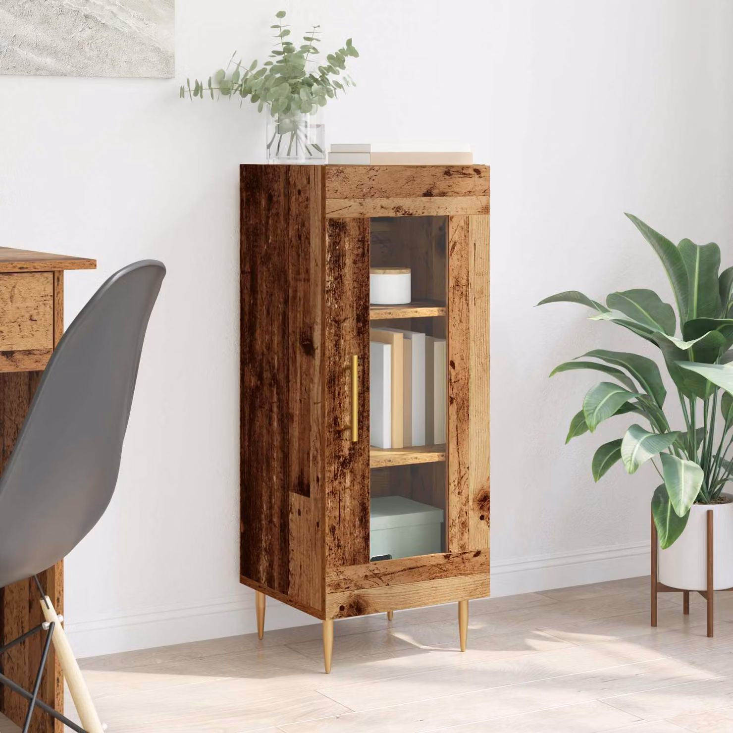 Credenza vidaXL in legno vecchio marrone e oro, L/P/H: 34 x 34,5 x 90 cm