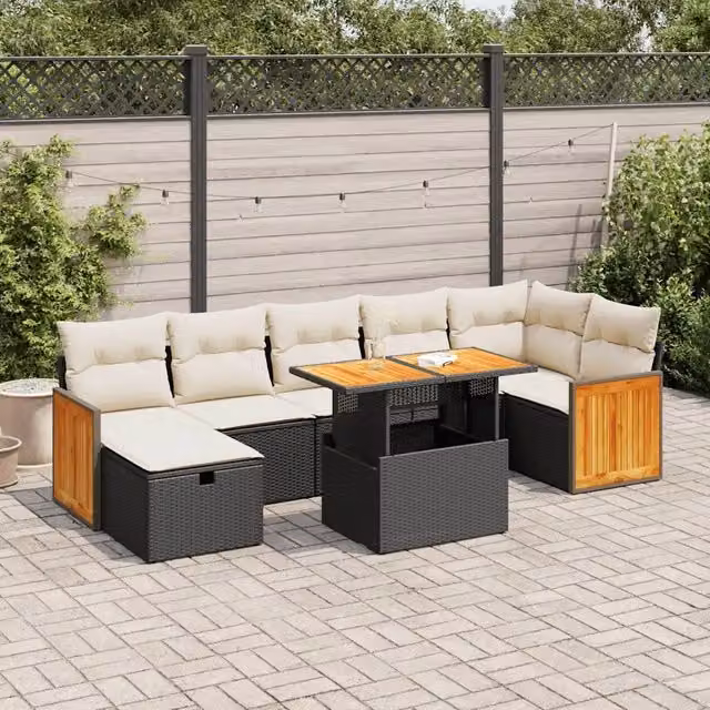 Set Divani da Giardino 5 pz con Cuscini in Polyrattan Nero 3328162