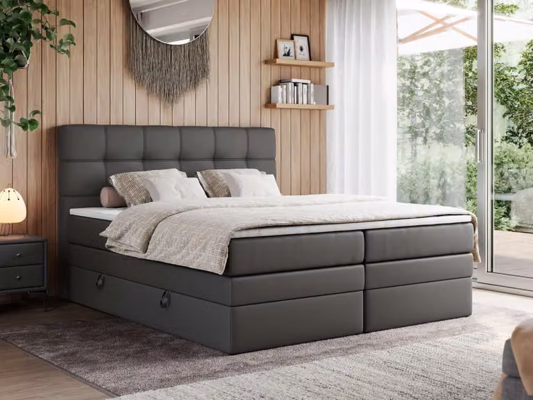 Letto boxspring, letto imbottito, letto, camera da letto - ERNI-KING - 200x200 cm - Grigio scuro - H3