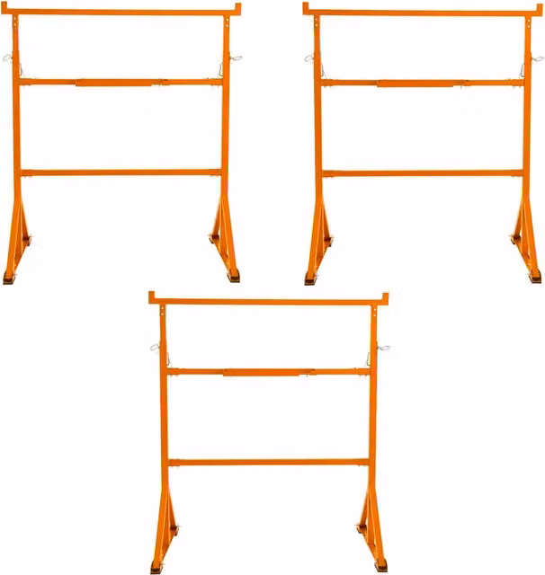 Set di 3 Cavalletti da Lavoro Monstershop in Acciaio Arancione Regolabili con Capacità 200kg