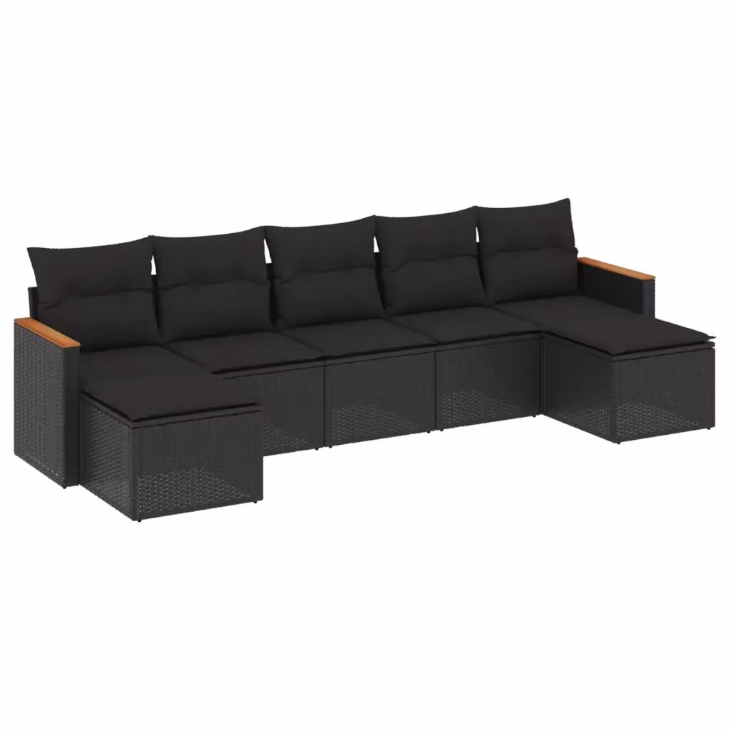 vidaXL Set Divani da Giardino a L con Cuscini 7pz Nero Polyrattan e Legno di Acacia – 2
