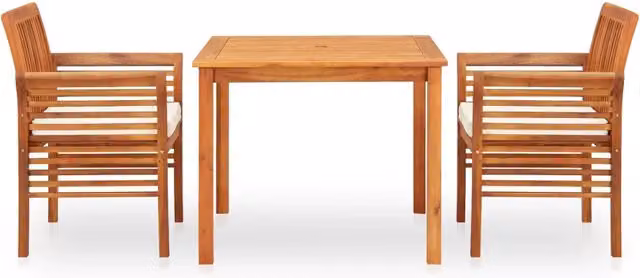 Set da Pranzo da Giardino 3 pz con Cuscini Massello di Acacia 278895