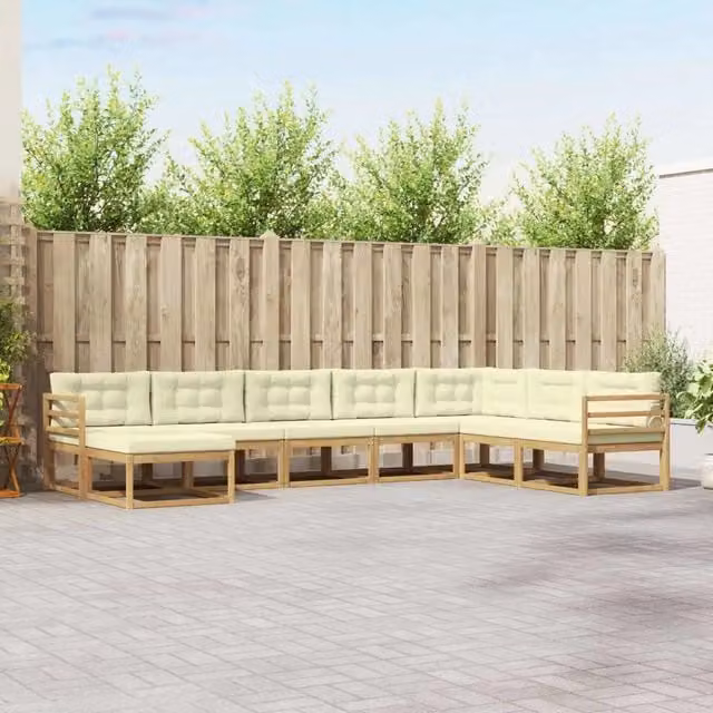 Set di divani da esterno a L vidaXL in legno di acacia con 8 pezzi, colore bianco e beige – 1