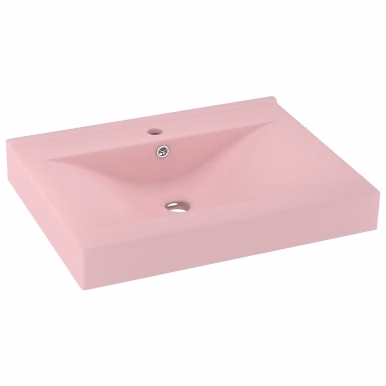 Lavandino con Foro Rubinetto Rosa Opaco 60x46 cm in Vetroceramica