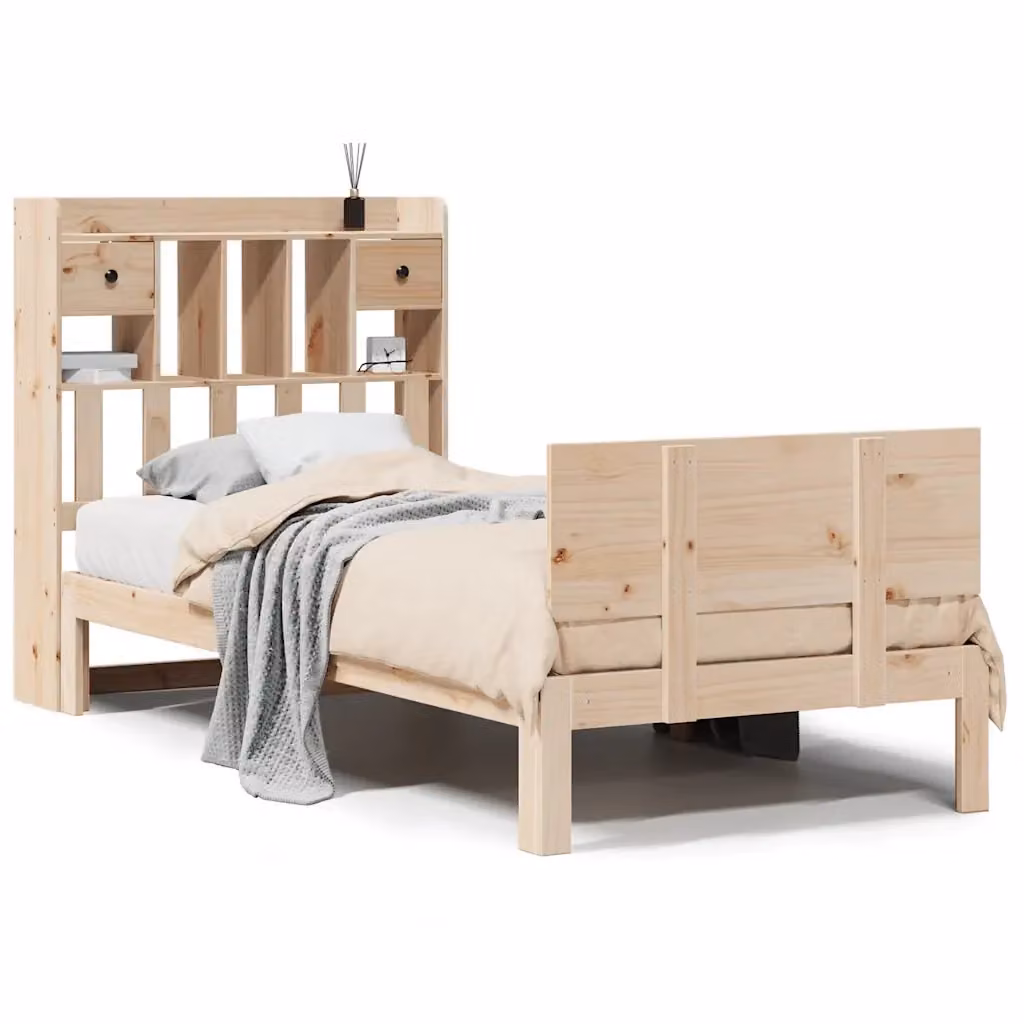 Letto Libreria VIDAXL in Legno Massello di Pino Naturale con Scaffali e Cassetti, L/P/H: 228.5 x 90 x 110 cm – 2