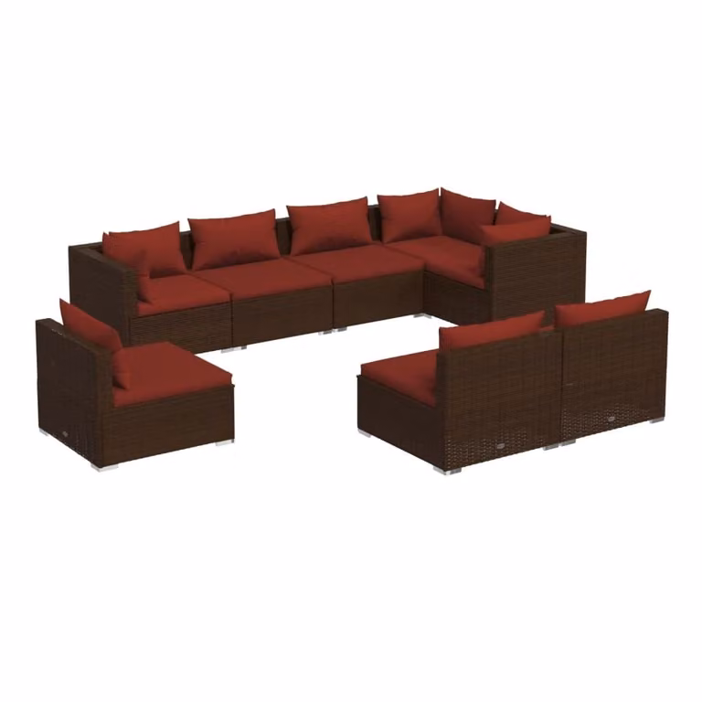 Set Divani da Giardino 8 pz con Cuscini in Polyrattan Marrone