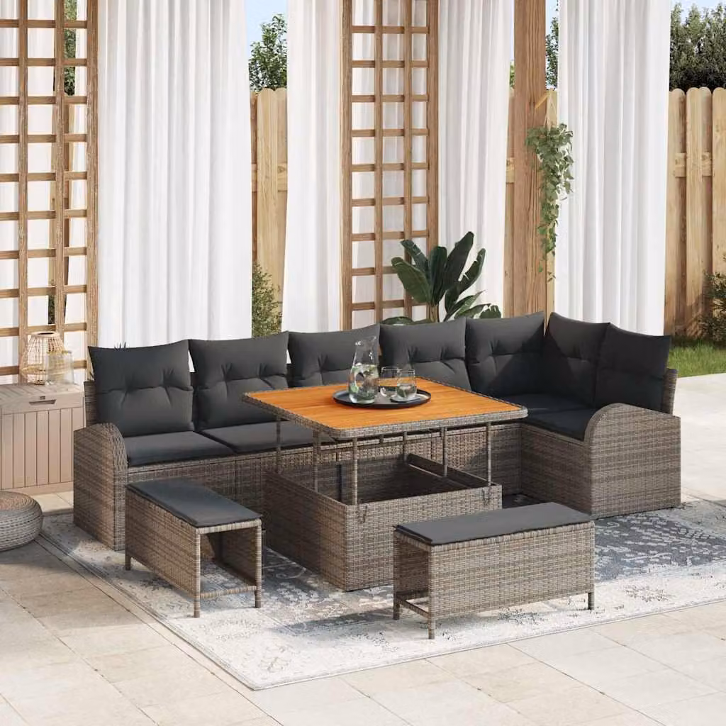 Maison Exclusive - Set da giardino composto da 9 pezzi, divano, colore grigio, realizzato in rattan sintetico
