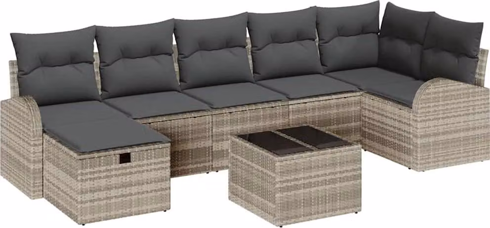 Set Divano da Giardino 8 pcs Grigio chiaro Poly Rattan