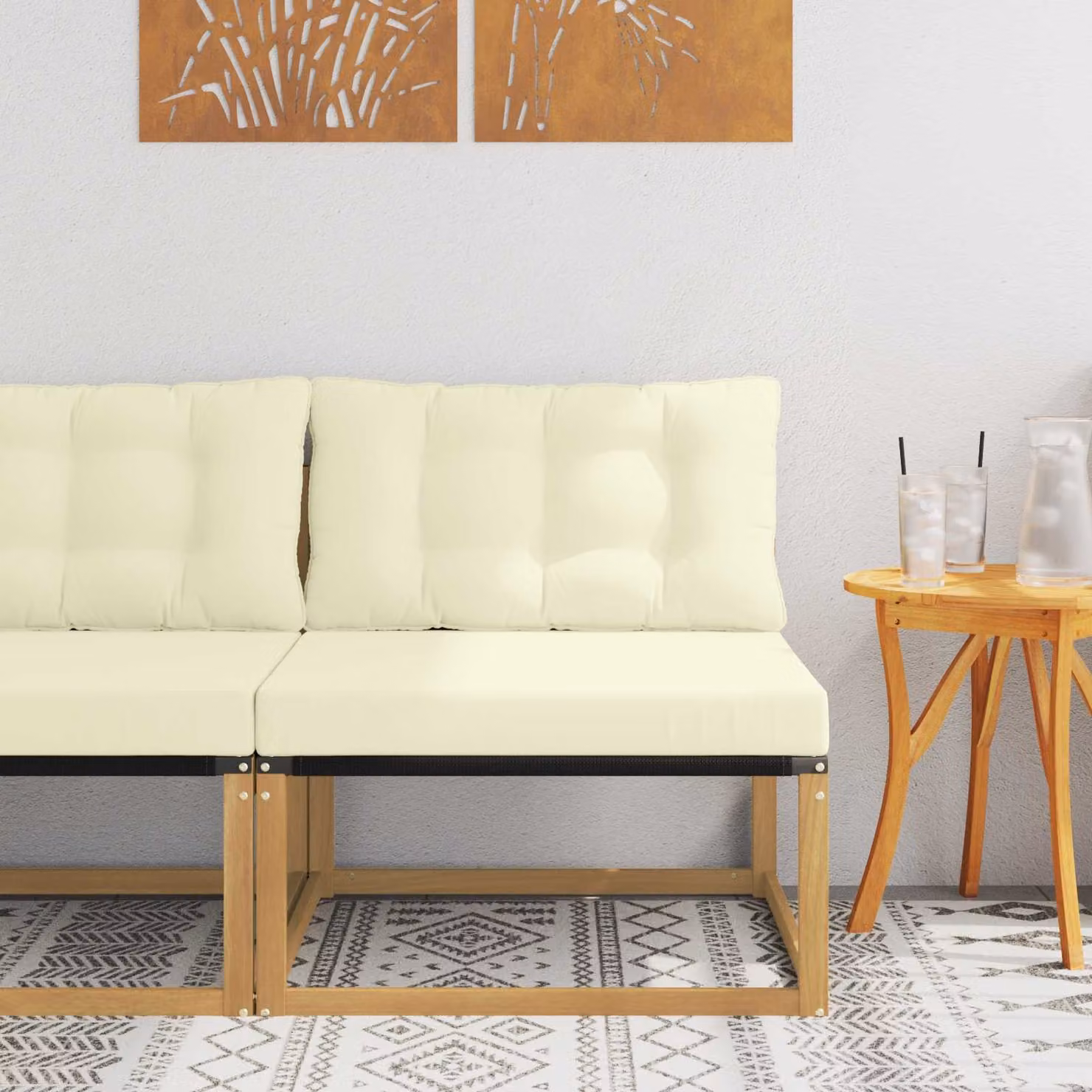 Divano centrale per esterno vidaXL in legno di acacia e metallo, Bianco e Marrone, L: 79 cm, P: 83 cm, H: 73 cm