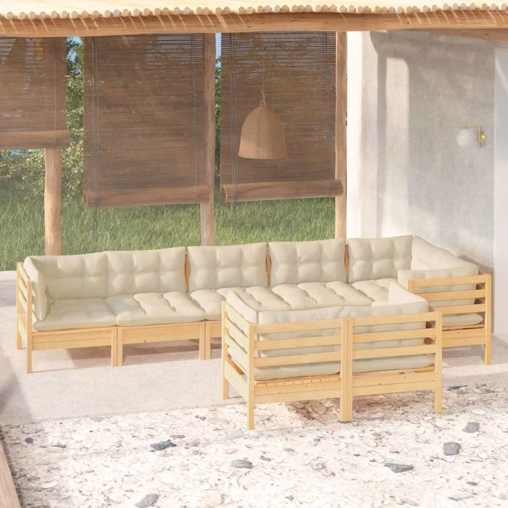 Maison Exclusive - Set Divani da Giardino 8 pz con Cuscini Crema in Massello di Pino