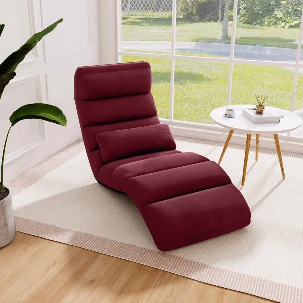 Poltrona pieghevole da terra Design Mania in finto camoscio rosso con struttura in metallo e schienale regolabile in 5 posizioni – 2