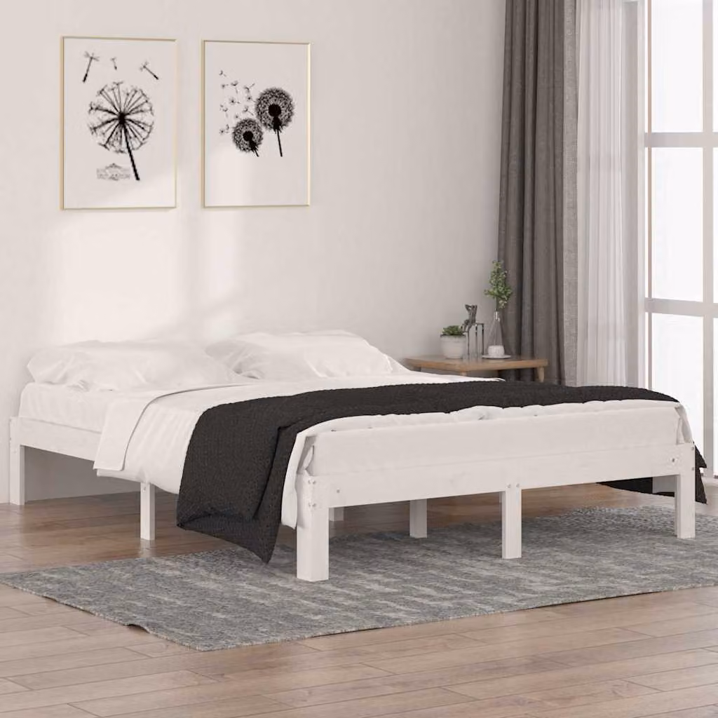 vidaXL Giroletto King Size in Legno di Pino Massello Bianco L: 150 cm, P: 200 cm, H: 203,5 cm
