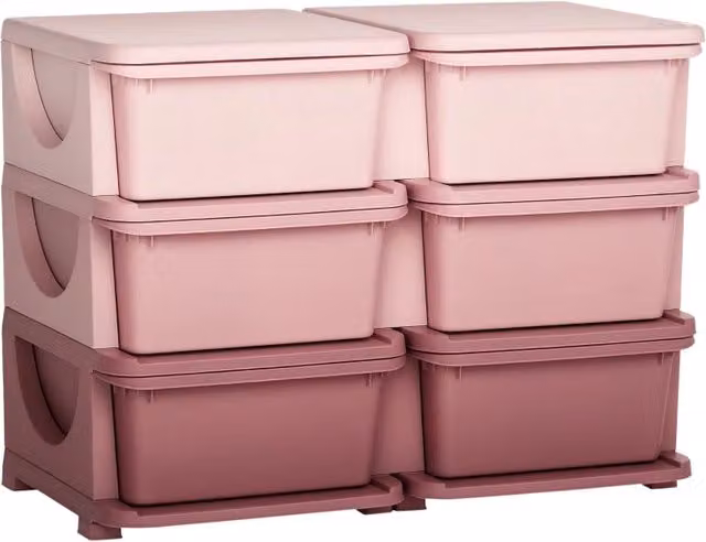 Cassettiera portaoggetti per bambini WISHDOR in plastica con seduta integrata, colore rosa