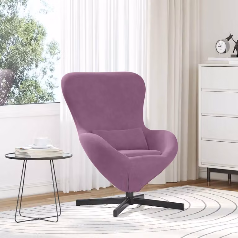 Poltrona uovo vidaXL in velluto viola con base girevole 360 gradi L: 63 cm, P: 73 cm, H: 90 cm