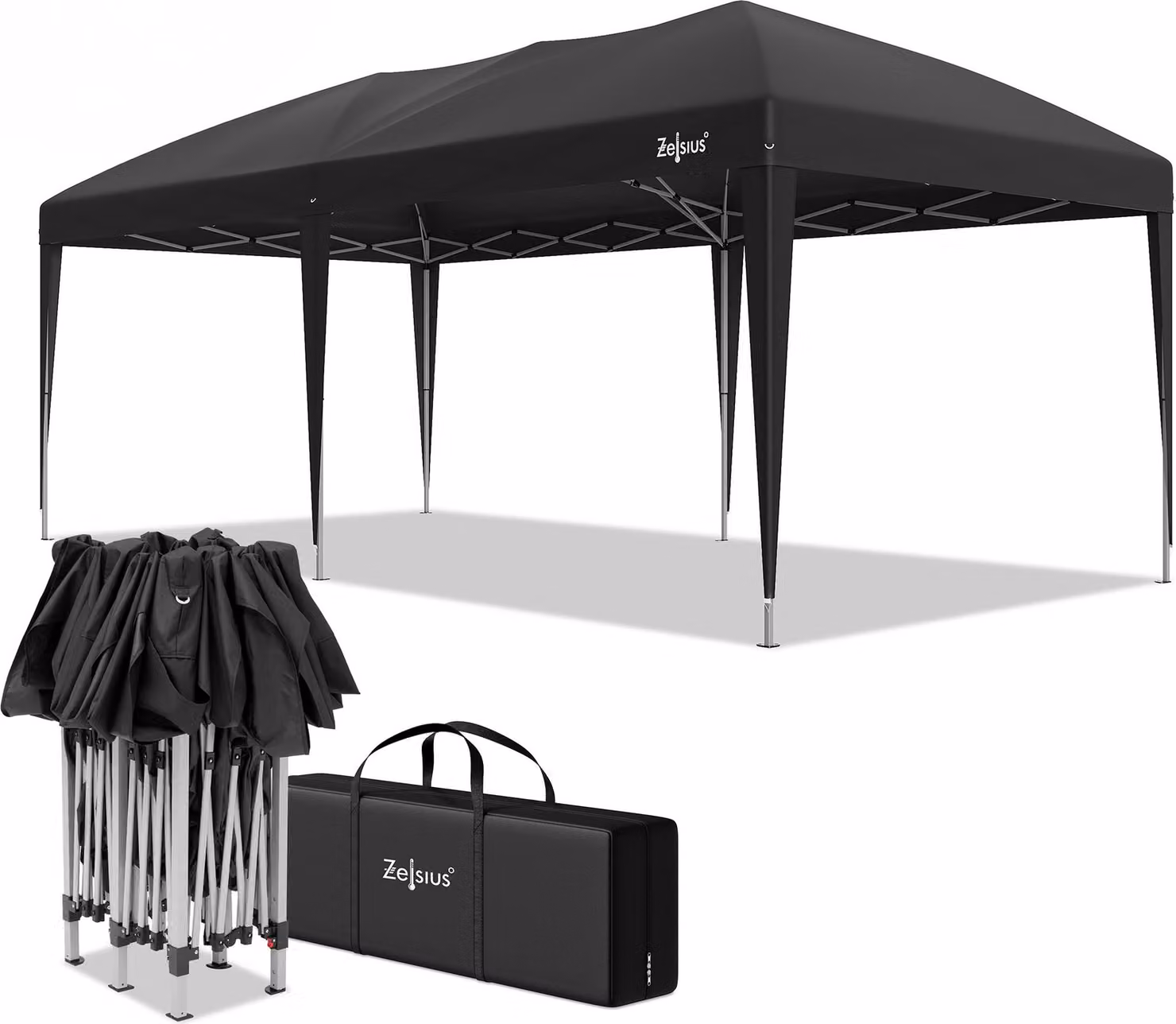 Gazebo pieghevole Zelsius 3 x 6 m, nero, gazebo pieghevole pop-up, tenda da giardino, tenda per feste con borsa