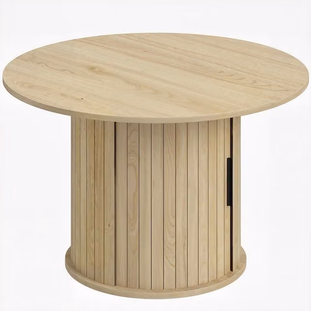 Tavolino da caffè rotondo HOMCOM in legno naturale con vano portaoggetti e base a colonna, colore beige e marrone, Diametro: 80 cm – 1