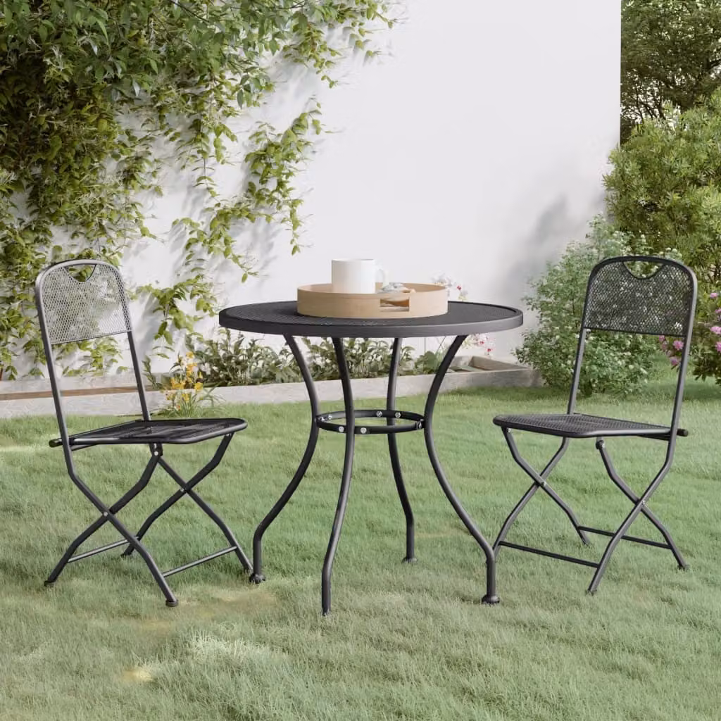 Maison Exclusive - Set da pranzo da giardino a 3 pezzi in lamiera stirata antracite
