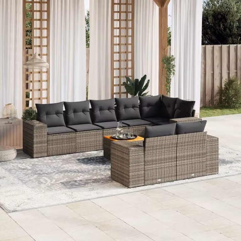 Maison Exclusive - Set da giardino 9 pezzi con cuscini Grigio Polyrattan