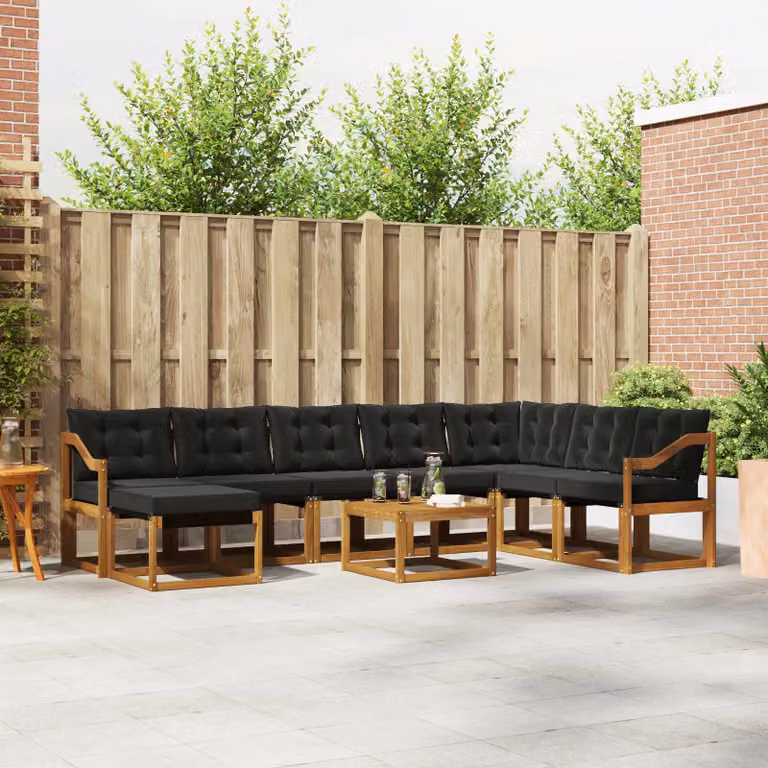 vidaXL Set di divani da esterno 9 pz in legno di acacia con cuscini, colore marrone e nero