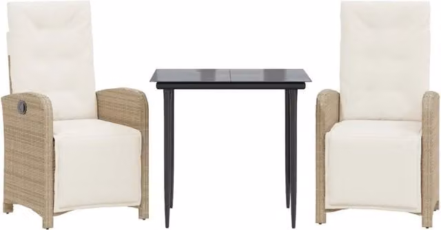 Set da Bistr¨° 3 pz | Set Salotto da Giardino con Cuscini Beige in Polyrattan