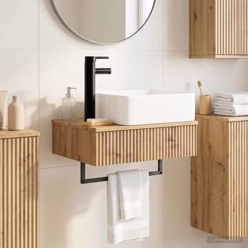 Lavabo da parete vidaXL in legno rovere color marrone L: 50 cm, P: 41 cm, H: 39 cm