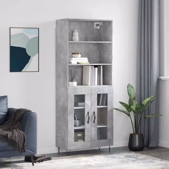 Credenza vidaXL Grigio in Legno e Metallo per Sala da Pranzo L: 69,5 cm, P: 34 cm, H: 180 cm – 1