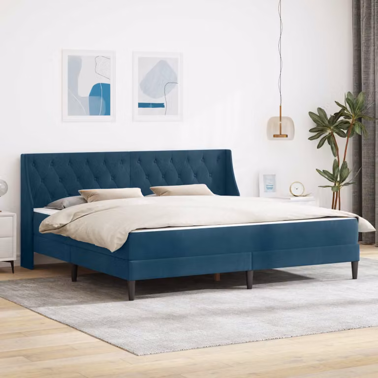 Letto moderno vidaXL con materasso in velluto blu, L/P/H: 200 x 200 x 96 cm