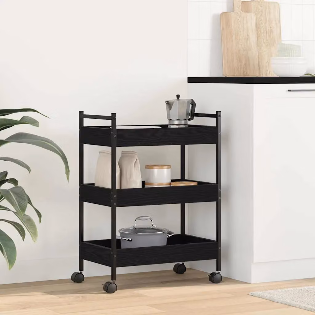 vidaXL Carrello da Cucina Moderno in Rovere e Nero con Ruote L/P/H: 50 x 30 x 70 cm