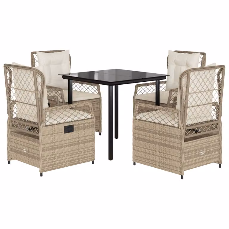 Set da Pranzo da Giardino 5 pz con Cuscini Beige in Polyrattan