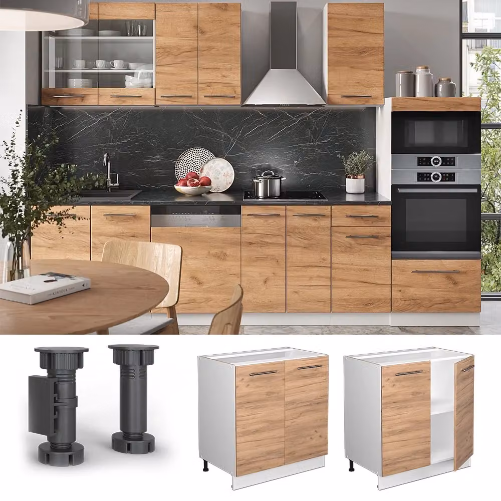 Mobiletto base cucina Vicco Fame-Line Rovere dorato e Bianco con piano di lavoro Antracite, L: 80 cm, H: 82 cm, P: 60 cm – 2