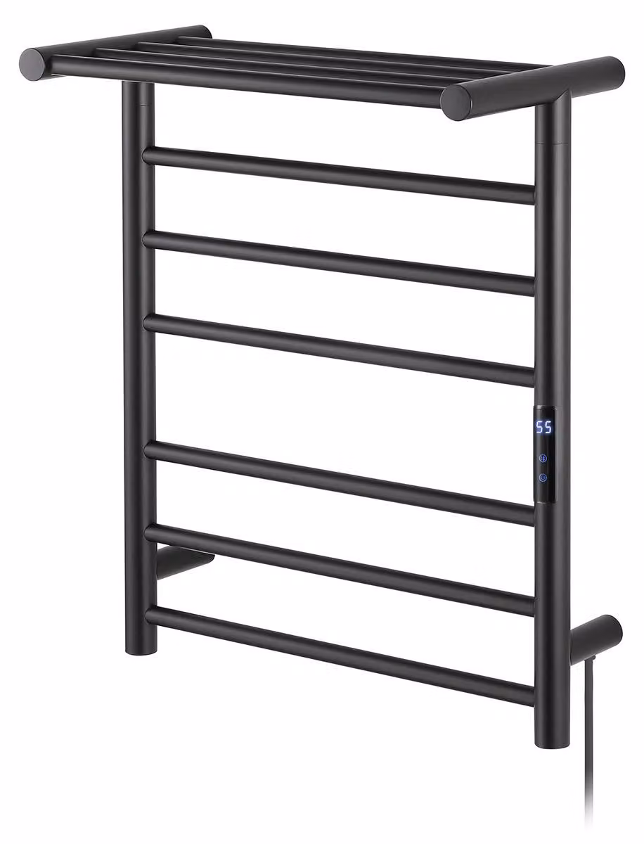 Asciugamani radiante elettrico SAT, con ripiano, dimensioni 61,4 x 50 cm, colore nero opaco