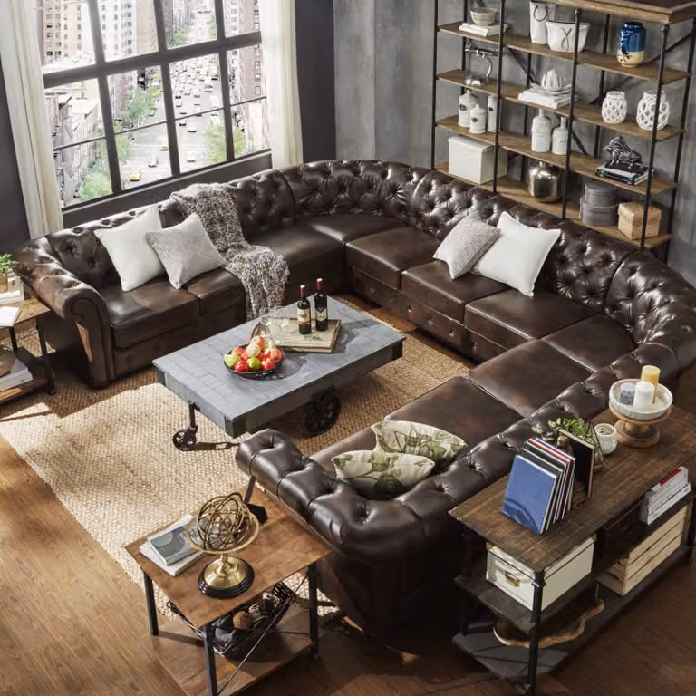 XXL Big Chesterfield Wohnlandschaft Couch Sofa Polster Eck Sitz Leder Garnitur