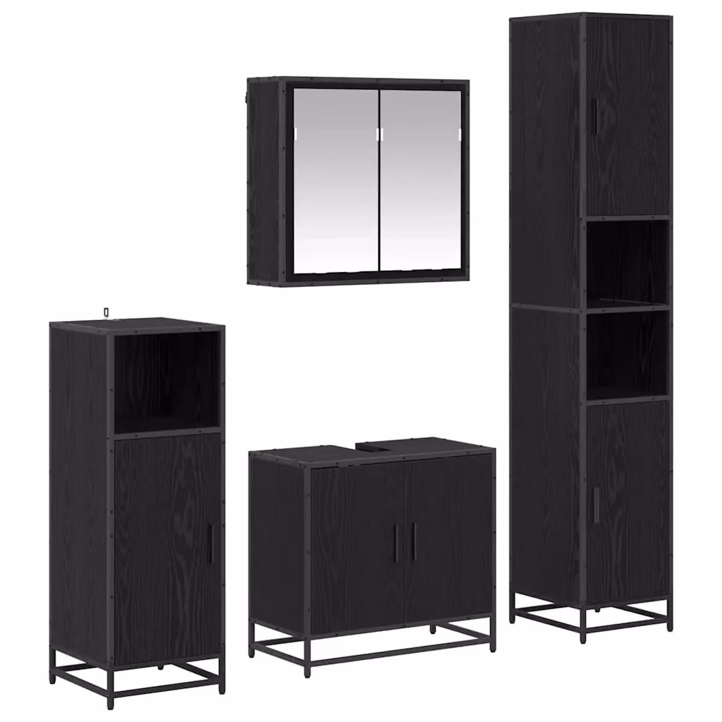 Set di mobili per il bagno moderno vidaXL composto da 4 pezzi in legno e metallo, colore nero e rovere, con illuminazione LED, L/P/H: 65 x 33 x 188,5 cm – 2
