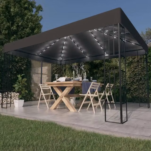 Gazebo con Stringa di Luci LED 3x4 m Antracite 3070323