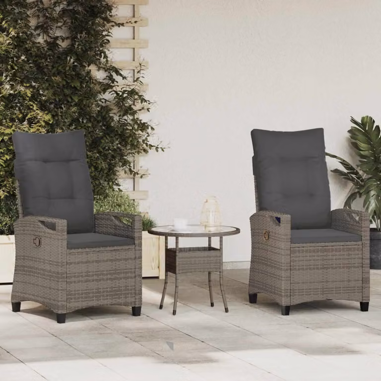 Set di 2 sedie da giardino vidaXL moderne in colore grigio con cuscini inclusi e braccioli, L/P/H: 56 x 60 x 112 cm