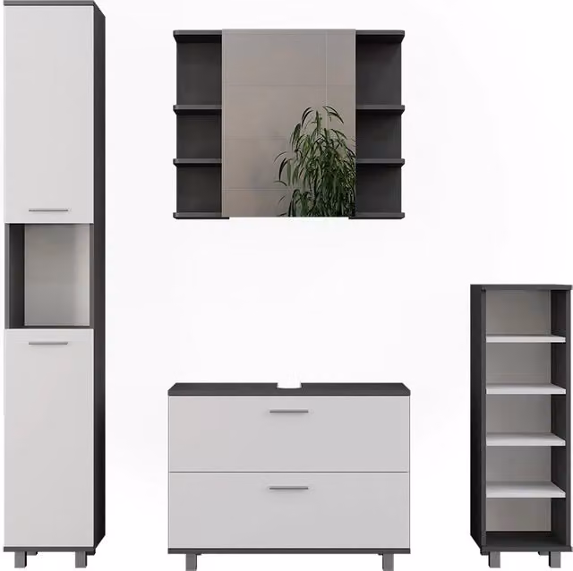 Set di mobili da bagno Ilias Antracite/Bianco 4 pezzi Vicco