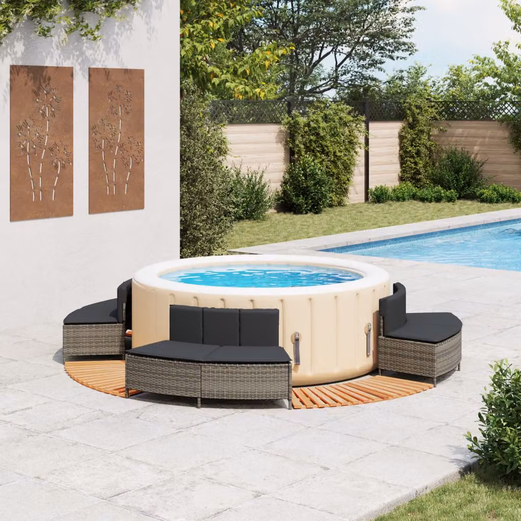 vidaXL Bordo per Spa Grigio in Polyrattan e Legno Massello di Acacia