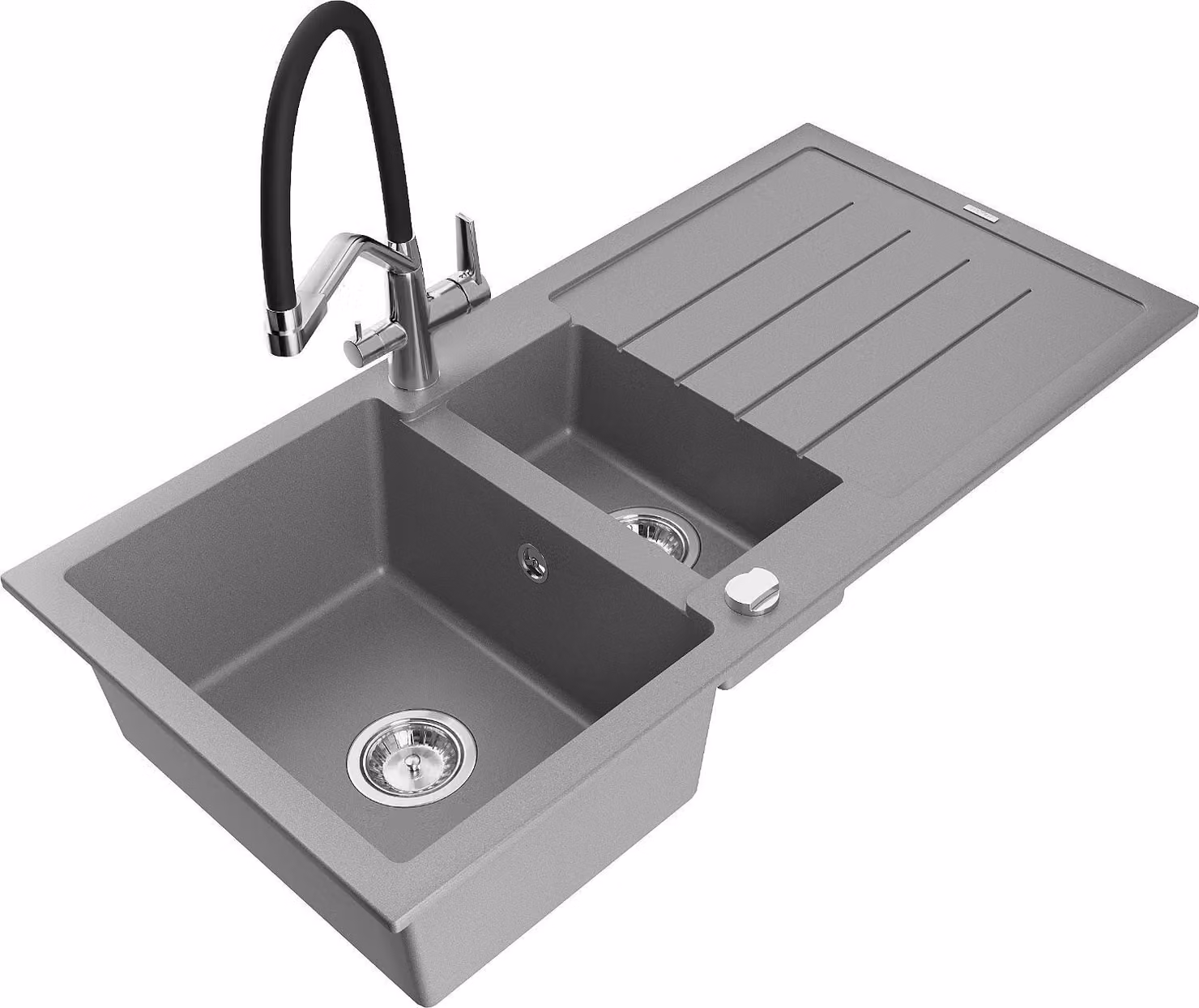 Mexen Andres lavello in granito 1,5 vasche con sgocciolatoio e miscelatore cucina Duo, grigio - 6515-71-671701-07