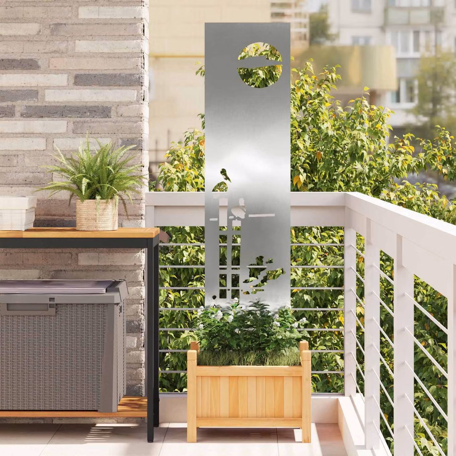 vidaXL Paravent per privacy in giardino in acciaio zincato Argento L: 140 cm, H: 170 cm