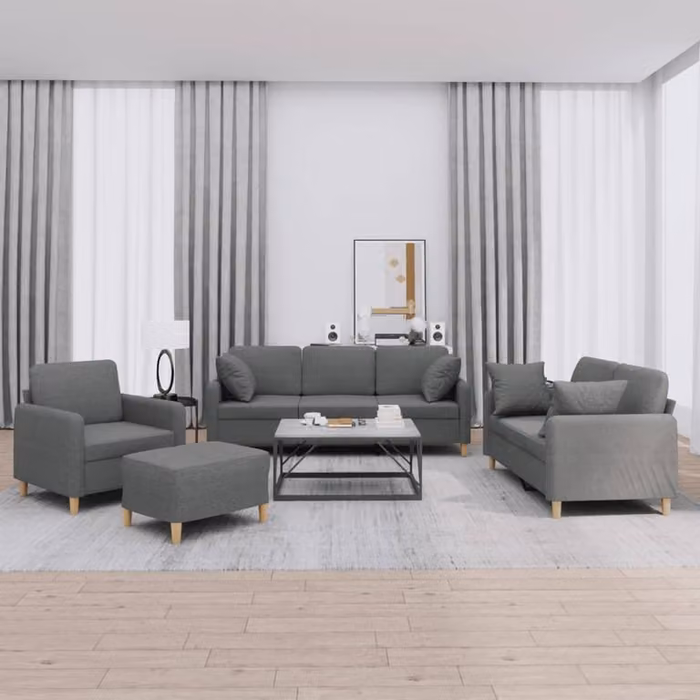 Maison Exclusive - Set divano 4 pezzi con cuscini in tessuto grigio scuro