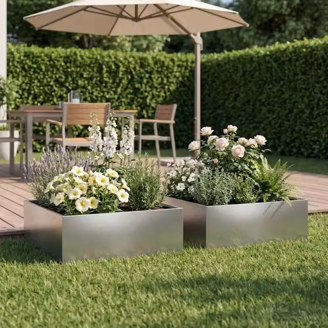 Vaso da giardino 2 pz Argento 60 x 60 x 20 cm Acciaio Inox 8005003