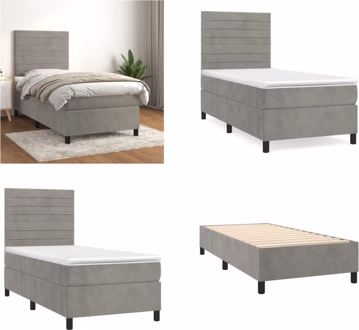 vidaXL Letto a molle con materasso grigio chiaro 80x200 cm in velluto - Letto a molle - Boxspringbetten - Bett - Schlafzimmermöbel
