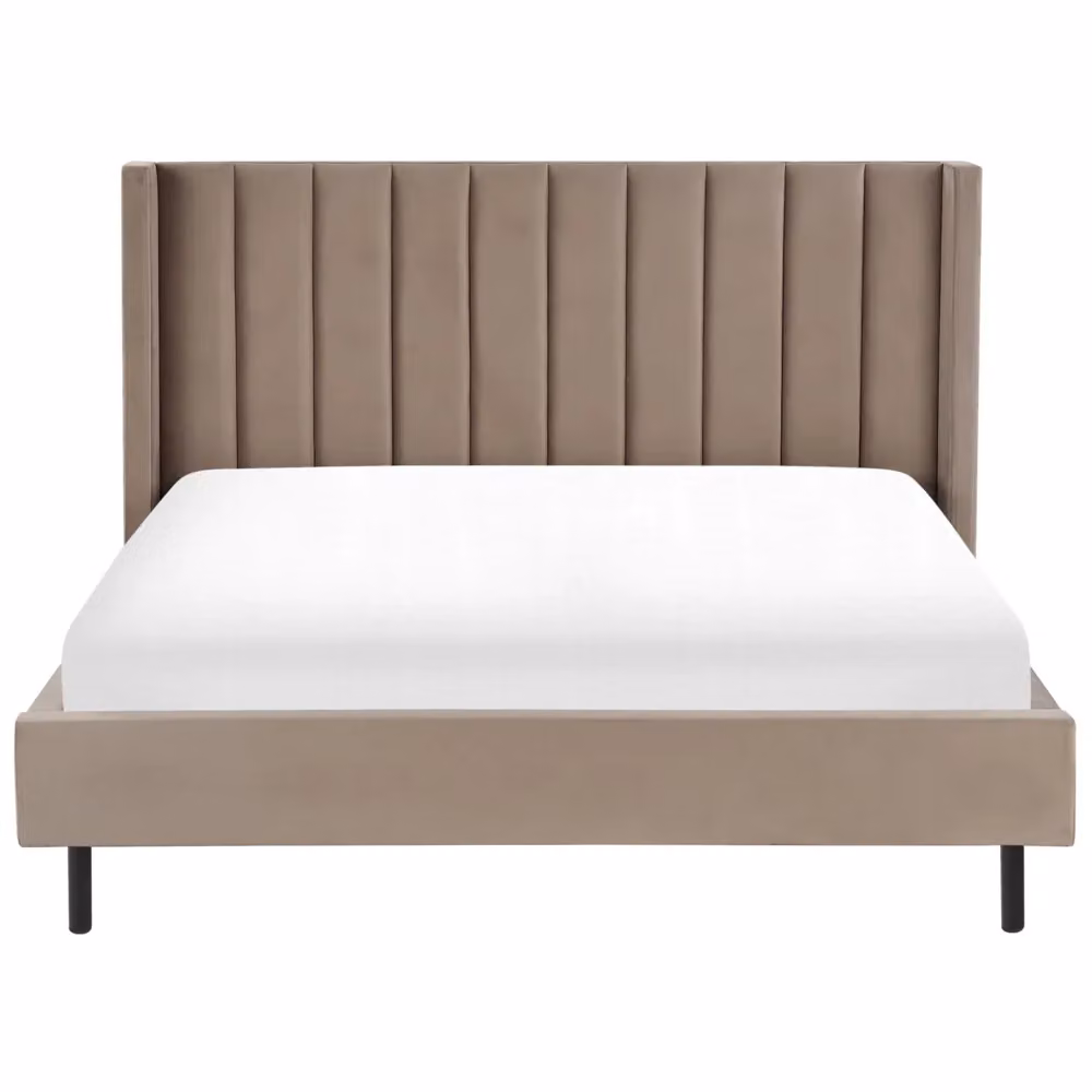 Letto matrimoniale Beliani in velluto beige stile glamour con doghe L/P: 180 x 200 cm – 2