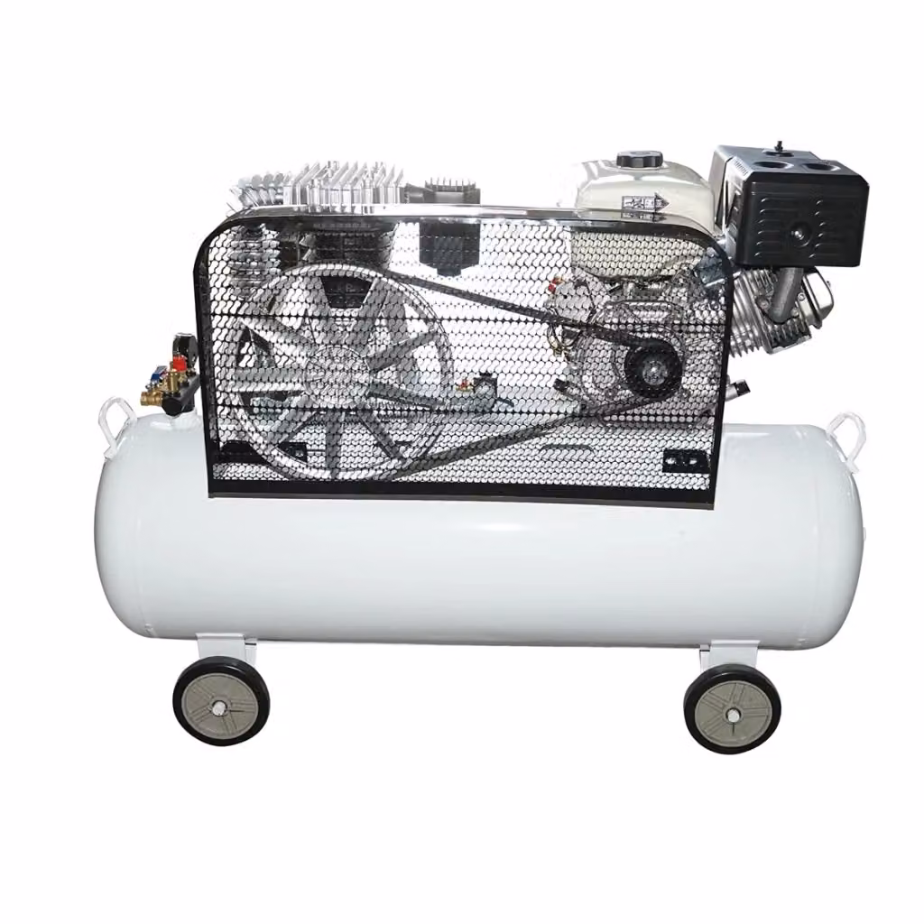 Compressore d'aria a cinghia Breckner Germany con motore a benzina da 13 CV, serbatoio da 200 litri, pressione massima 8 bar e volume di aspirazione 600 l/min, colore bianco – 2