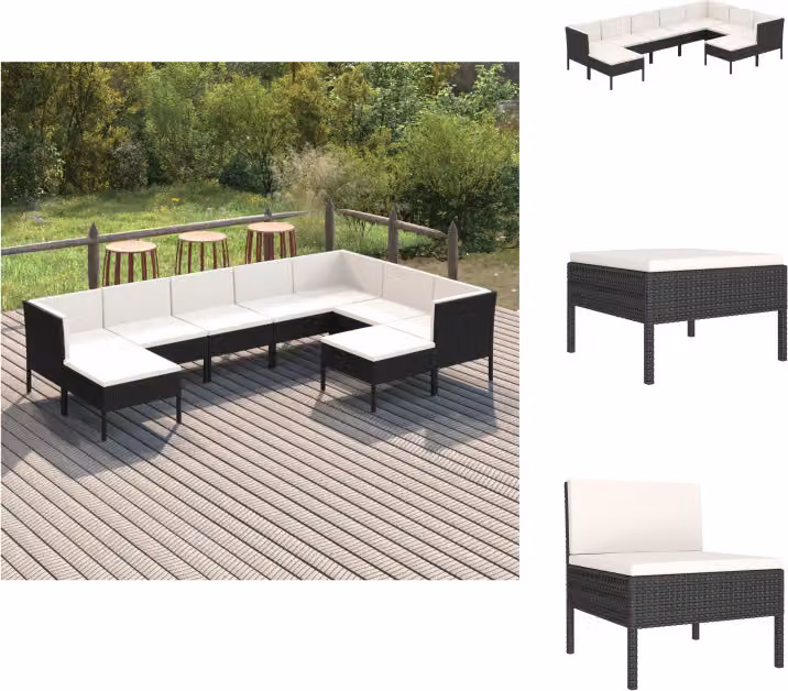 vidaXL Set 9 pezzi da giardino con cuscini in poly rattan nero - Set di mobili da giardino