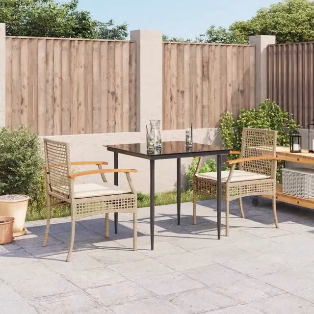 Set da Pranzo da Giardino 3 pz con Cuscini Beige in Polyrattan 3213624