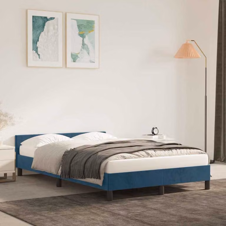 vidaXL Giroletto senza Materasso in Velluto Blu Scuro L/P/H: 120 x 200 cm